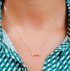 Burren Jewellery 18k gold plate language of love necklace on model close 
