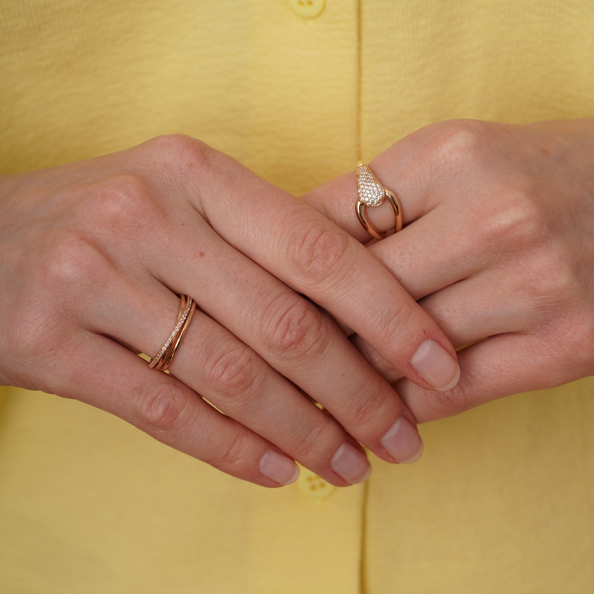 burren jewellery 18k gold plated interlocking ring with cz stone detail