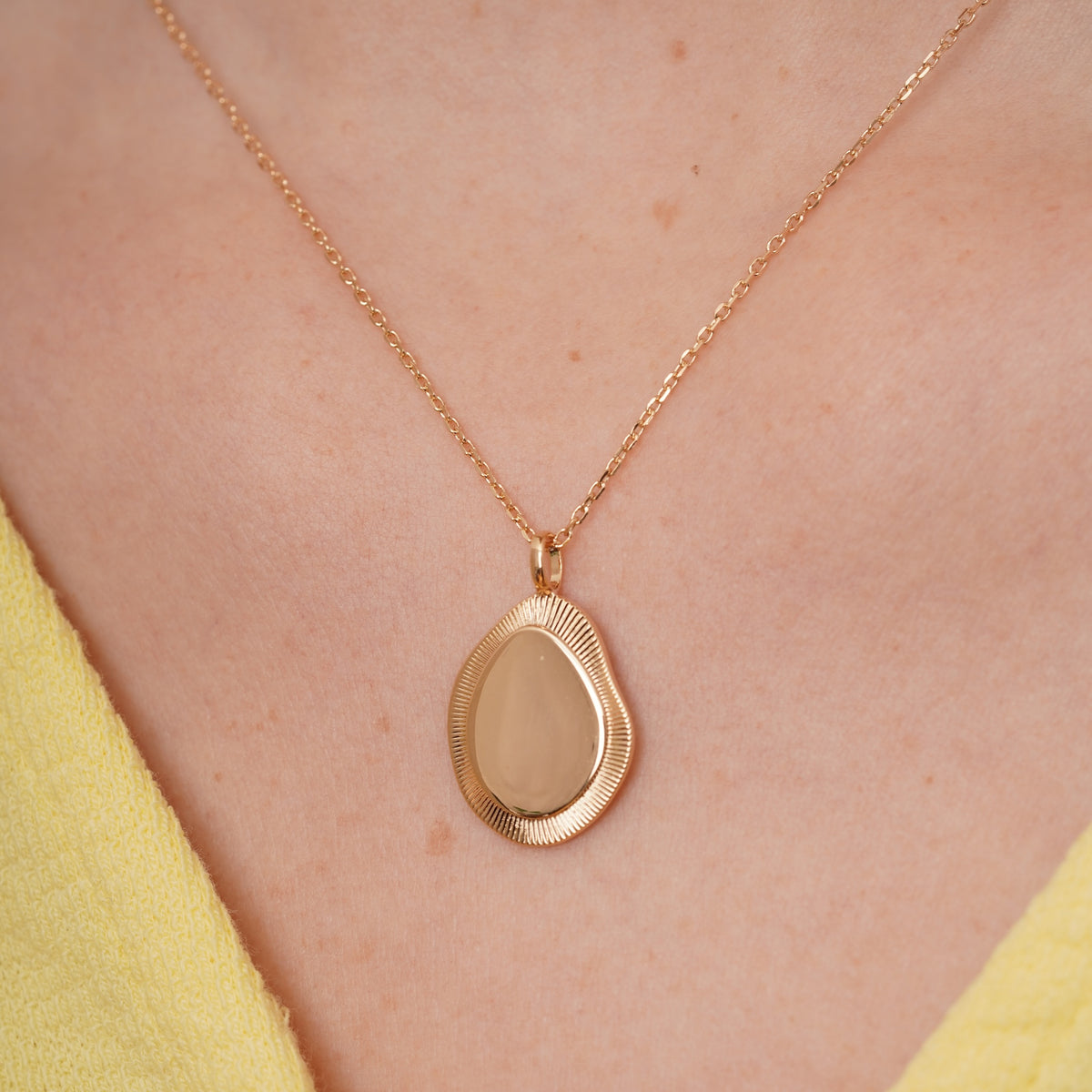 burren jewellery 18k gold plated large sculptural ribbed edge pendant