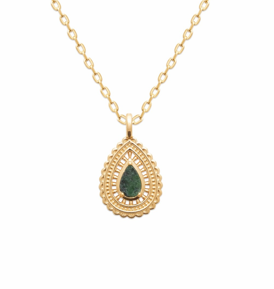 18k gold plated green intricate large pendant