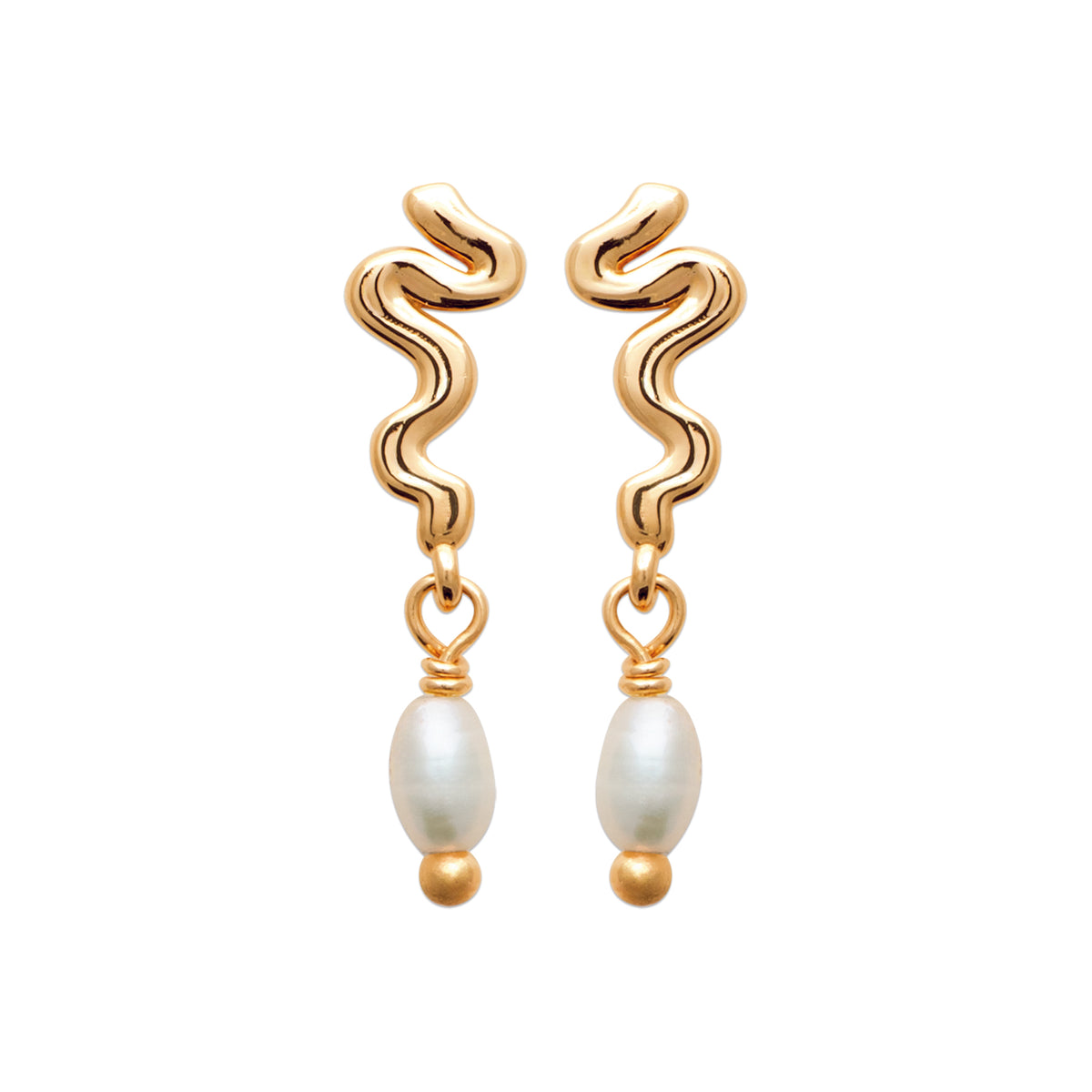 burren jewellery 18k gold plated earrings with wavy design and pearl beads