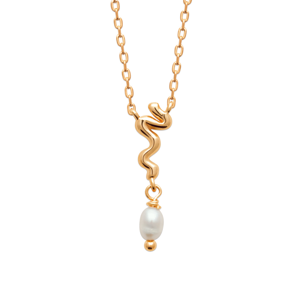 burren jewellery 18k gold plated necklace with wavy design and pearl beads