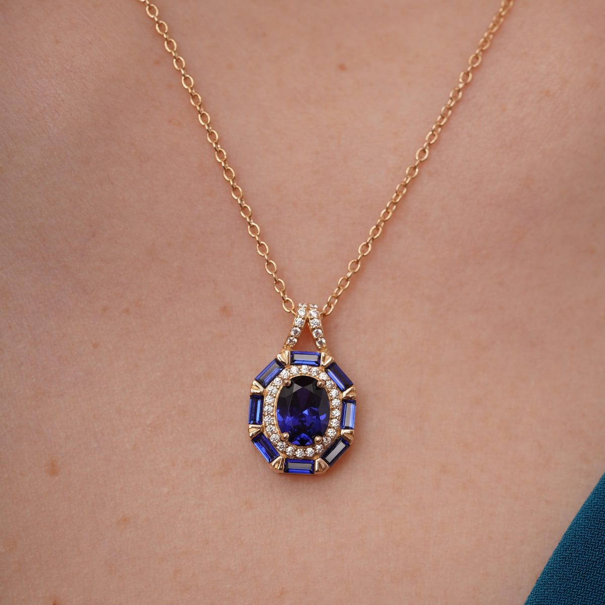 burren jewellery 18k gold plated classic blue sapphire necklace