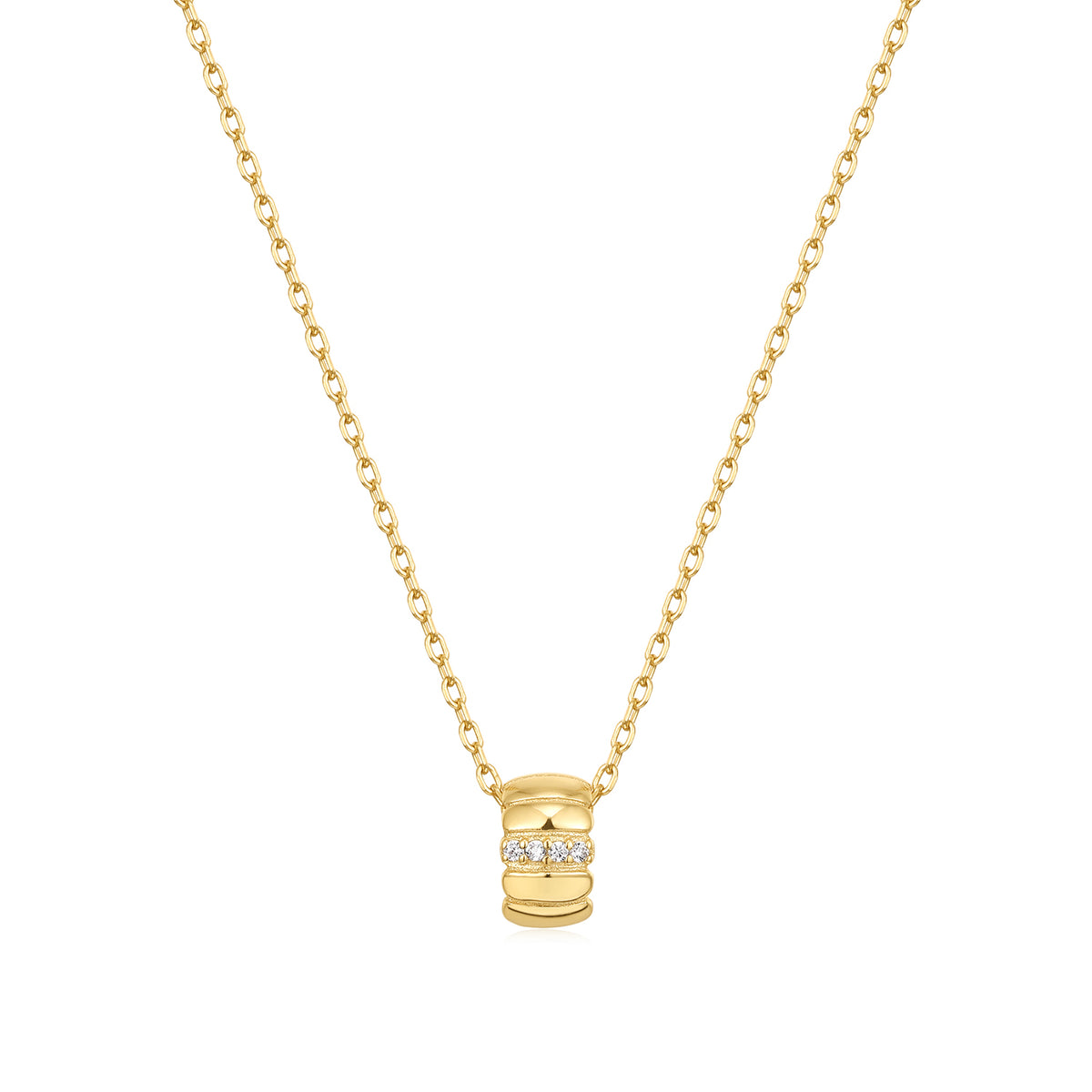 burren jewellery 18k gold plated necklace with a cylindrical pendant