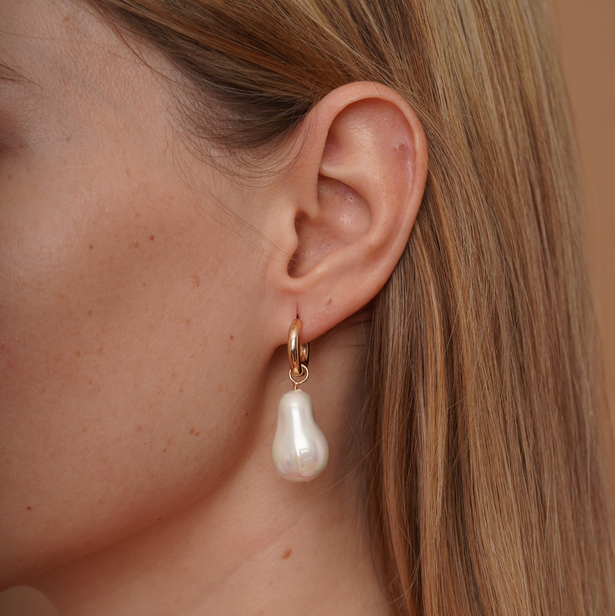 burren jewellery 18k gold plated large pearl drop earrings