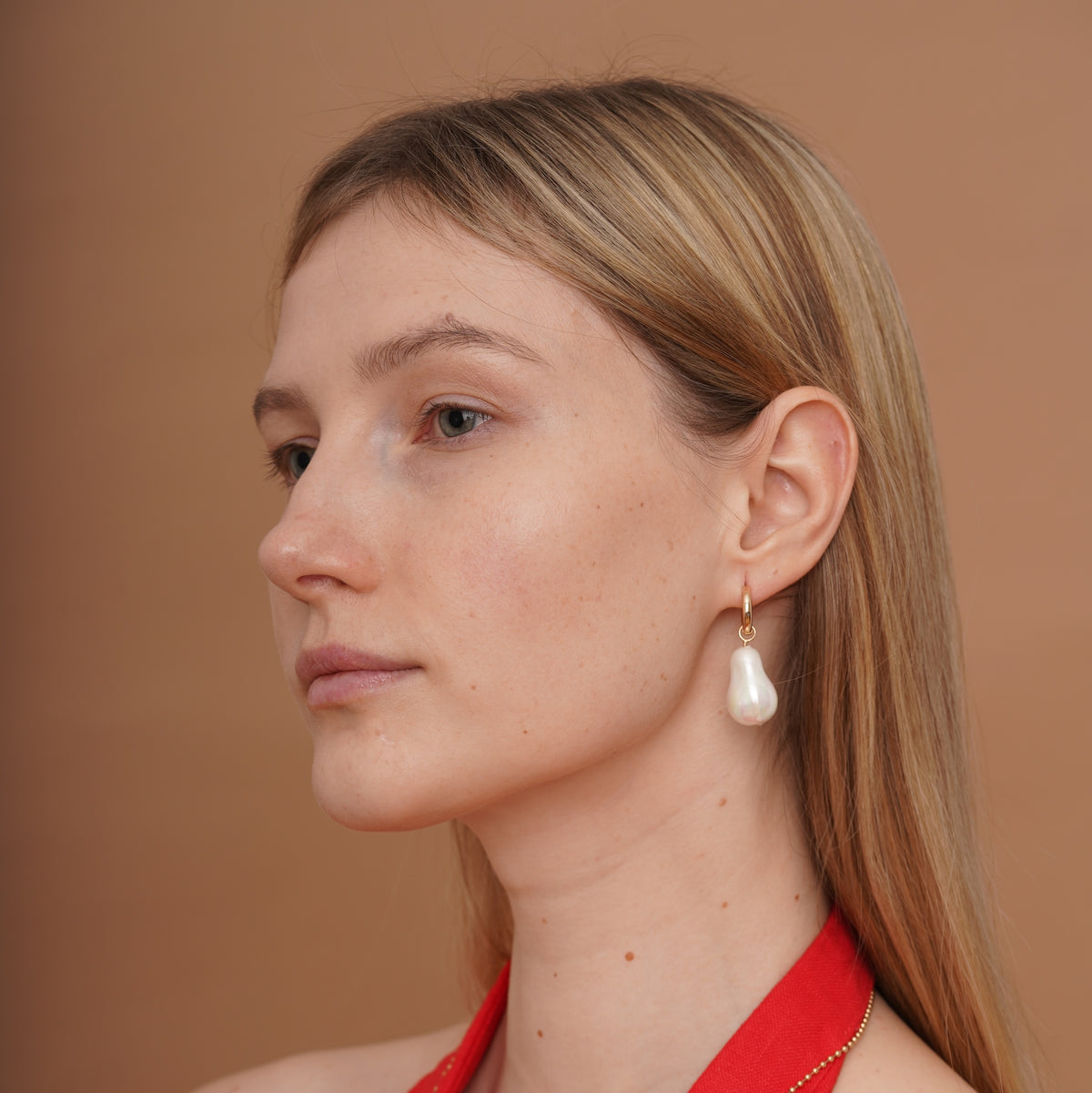 burren jewellery 18k gold plated large pearl drop earrings