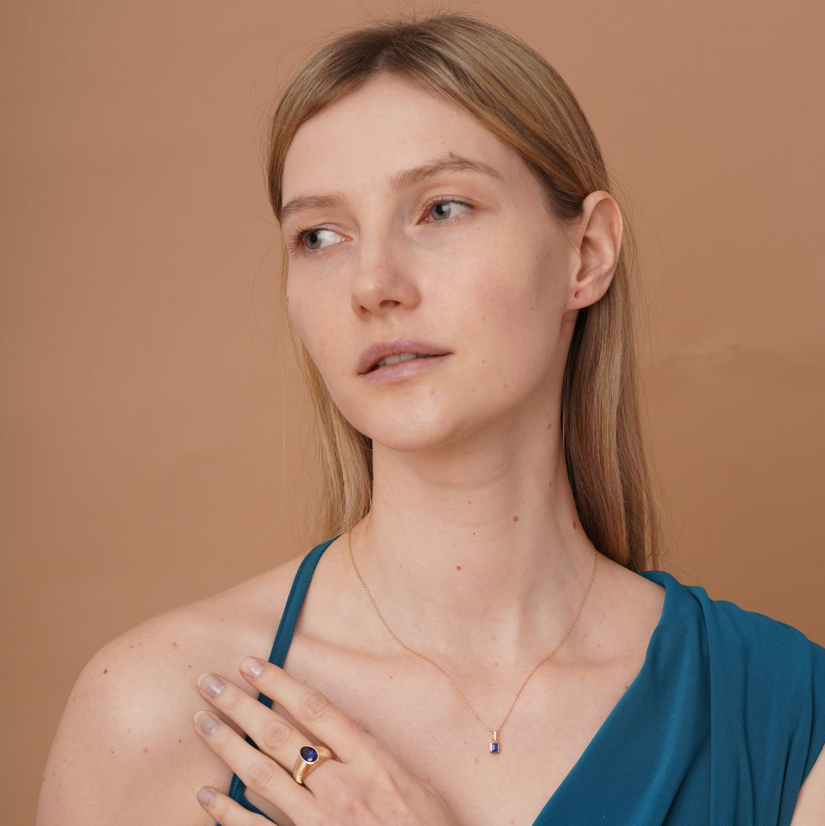 burren jewellery 18k gold plated dainty blue stone pendant