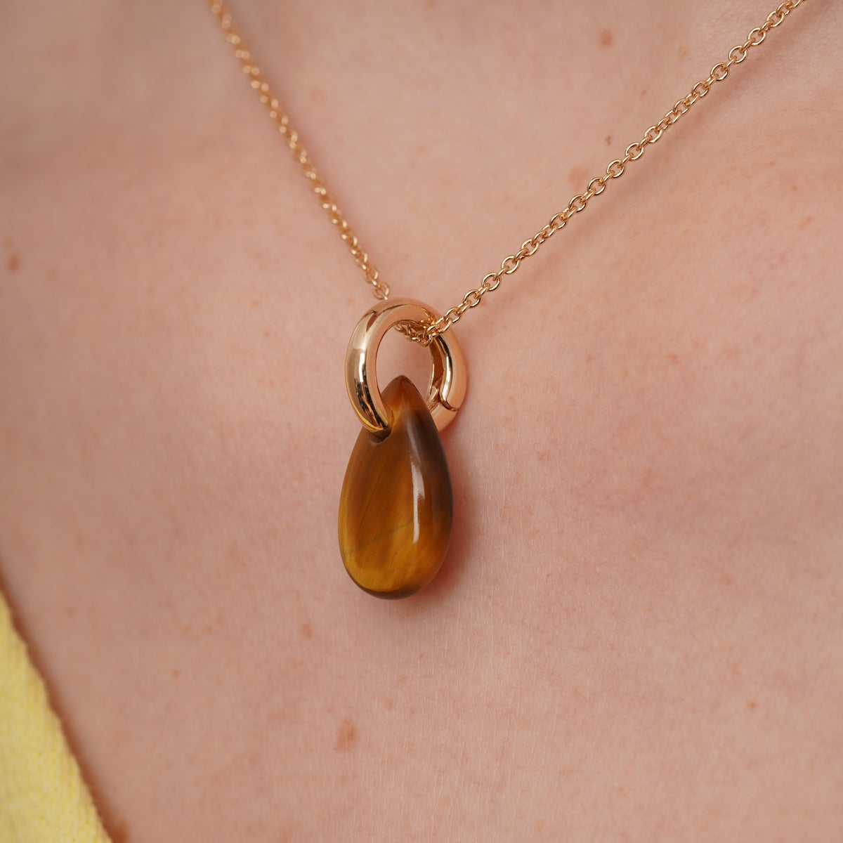burren jewellery 18k gold plated necklace with tigers eye natural stone teardrop-shaped drop pendant