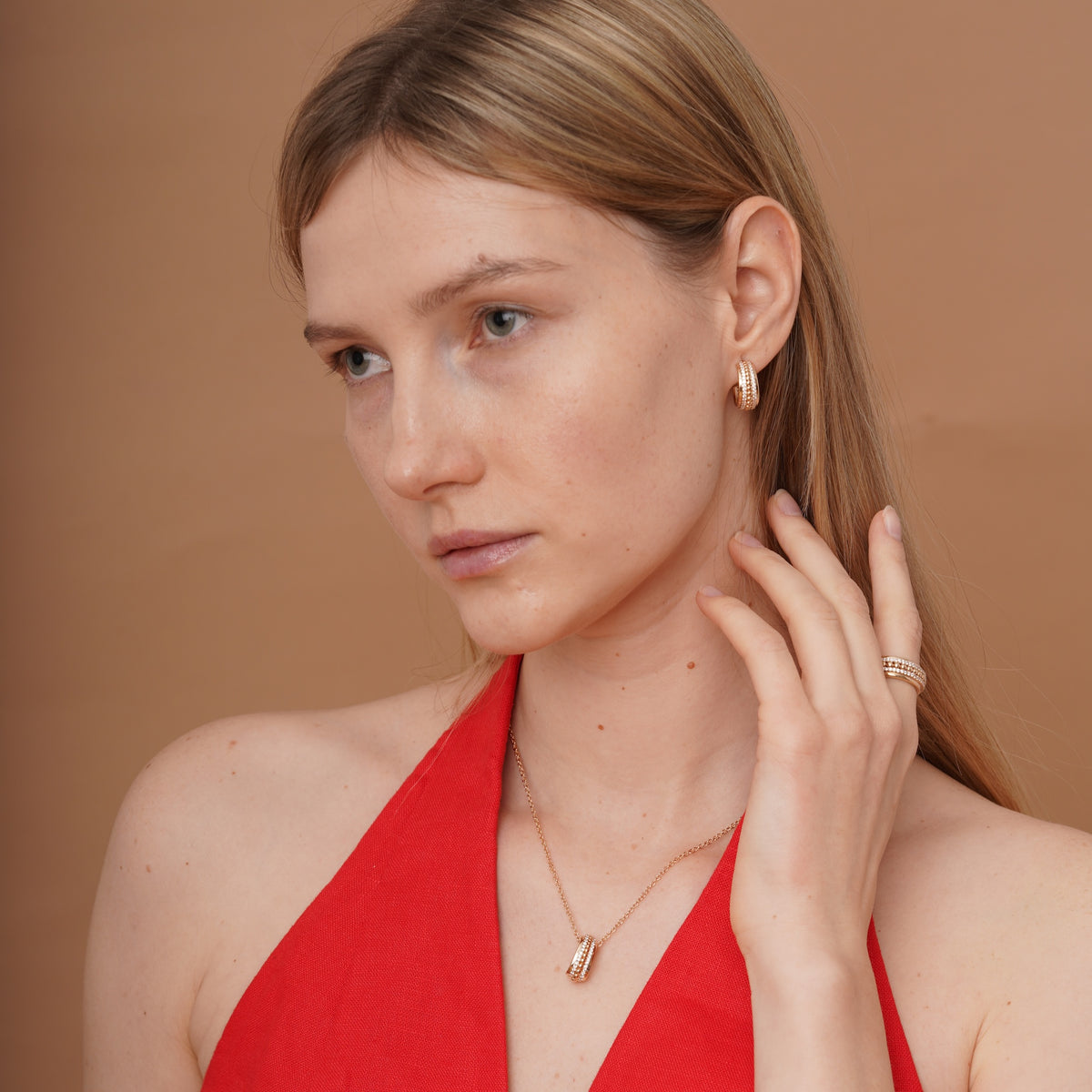 burren jewellery 18k gold plated chunky cz stone set hooped earrings