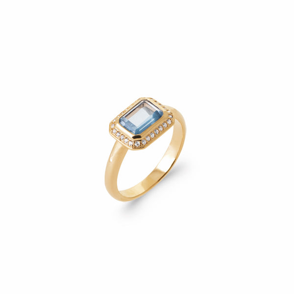 Burren Jewellery 18k gold plated crystalline aqua stone ring