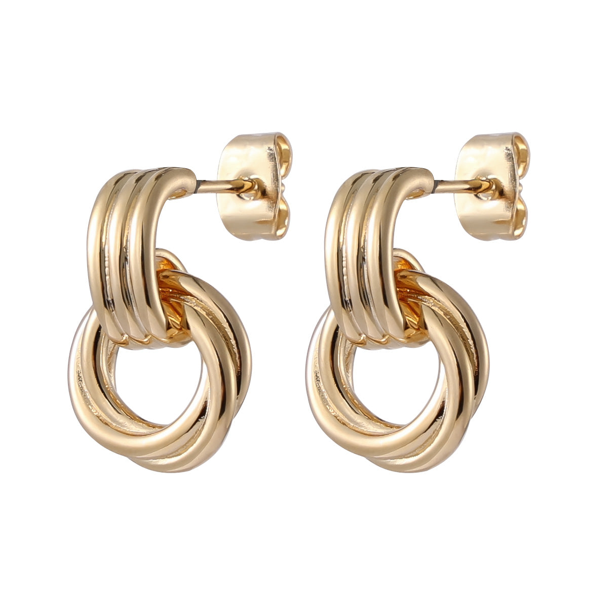 Belle Stud Earrings in 18K Gold Plating Featuring Sculptural Interlocking Rings and a Contemporary Stud Design | Burren Jewellery