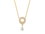 Arctic Edge gold plated necklace, open pavé circle pendant with a pear-cut cz stone drop