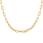 A champagne gold colour paperclip chain necklace with alternating polished and textured oval links, displayed on a clean white background.