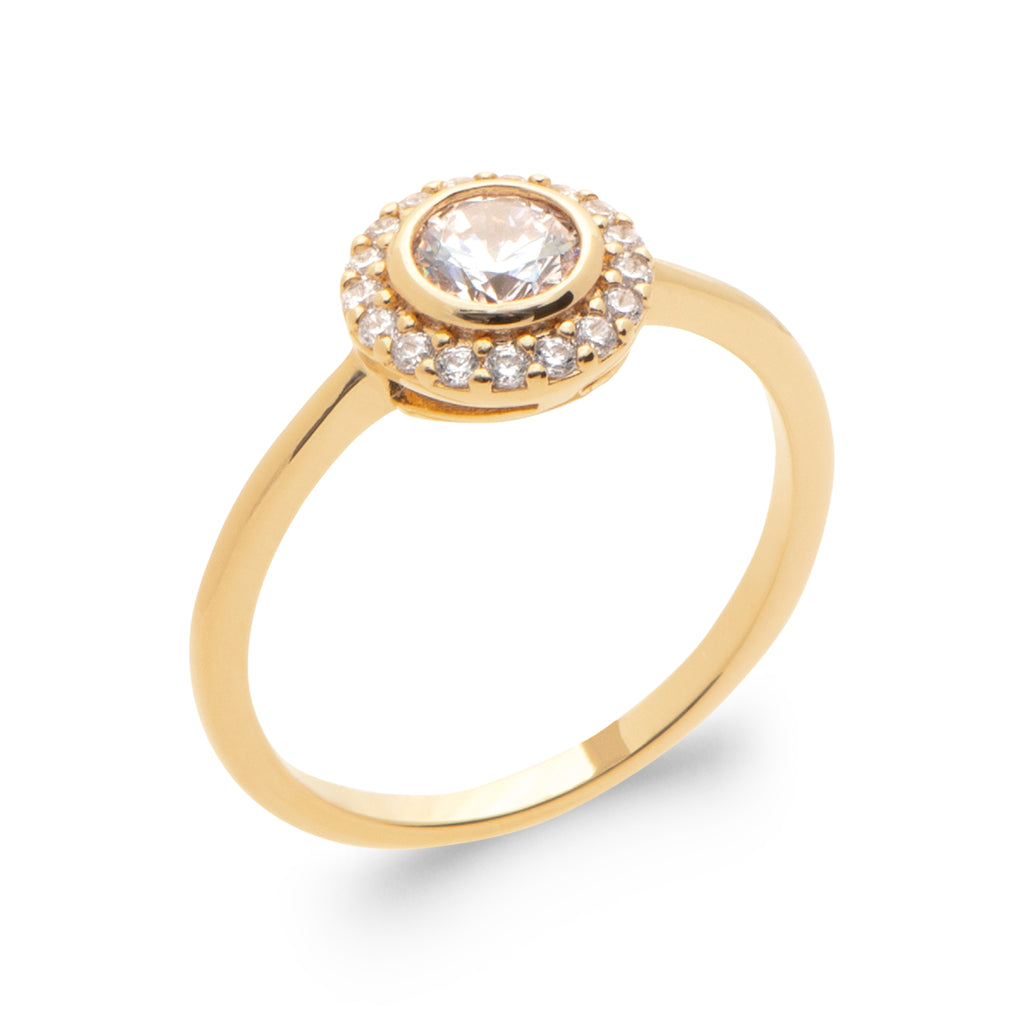 18K gold plate ‘Rising Sun’ ring set with Cubic Zirconia in a cluster style