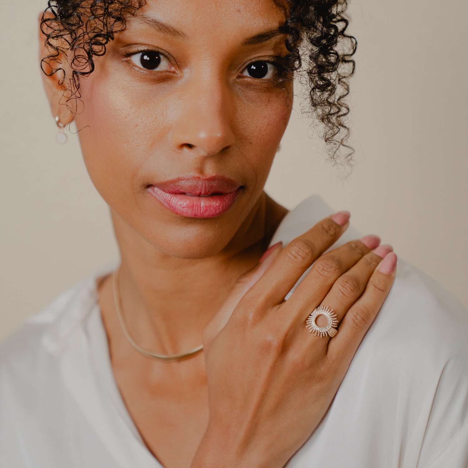 Burren Jewellery 18k gold plate Sun spot ring hand