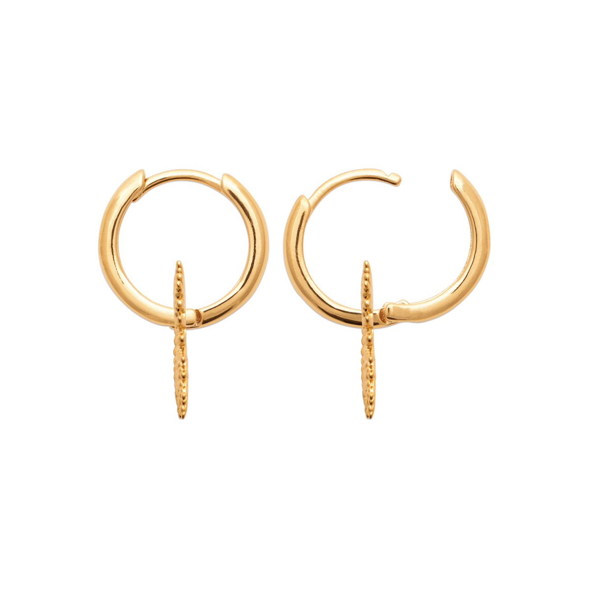Burren Jewellery 18k gold plate lets meet sun huggie earrings alt