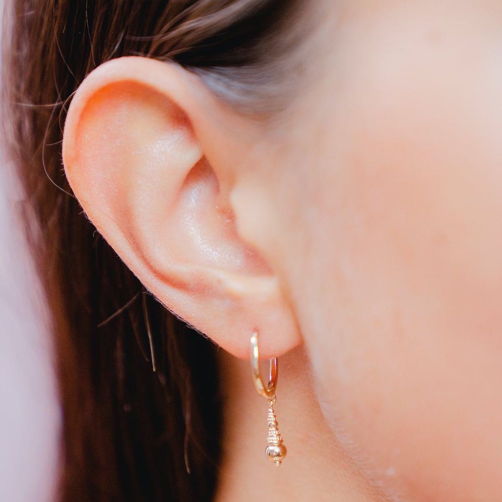 Burren Jewellery 18k gold plate my zealous love earrings on model 