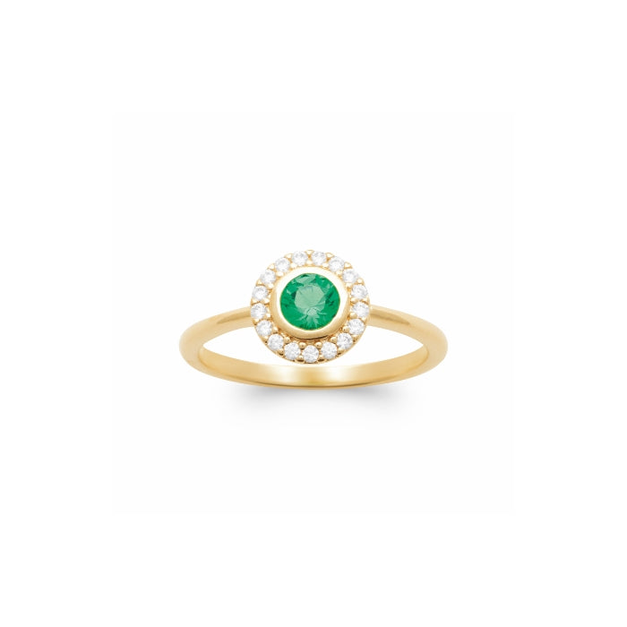 Burren Jewellery 18k gold plate rising sun emerald colour ring top
