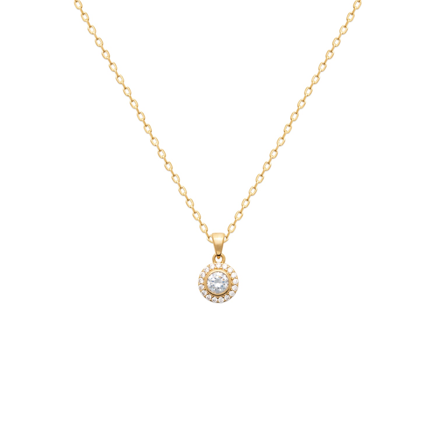 18K gold plate ‘Rising Sun’ Pendant set with Cubic Zirconia in a cluster style chain