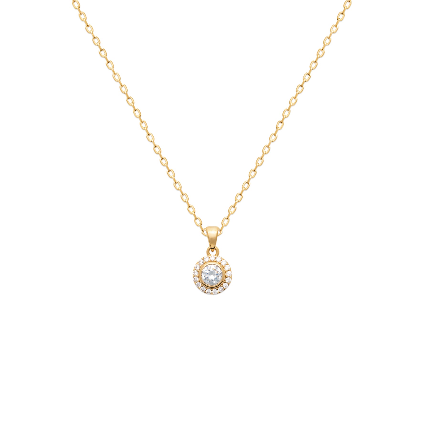 18K gold plate ‘Rising Sun’ Pendant set with Cubic Zirconia in a cluster style chain