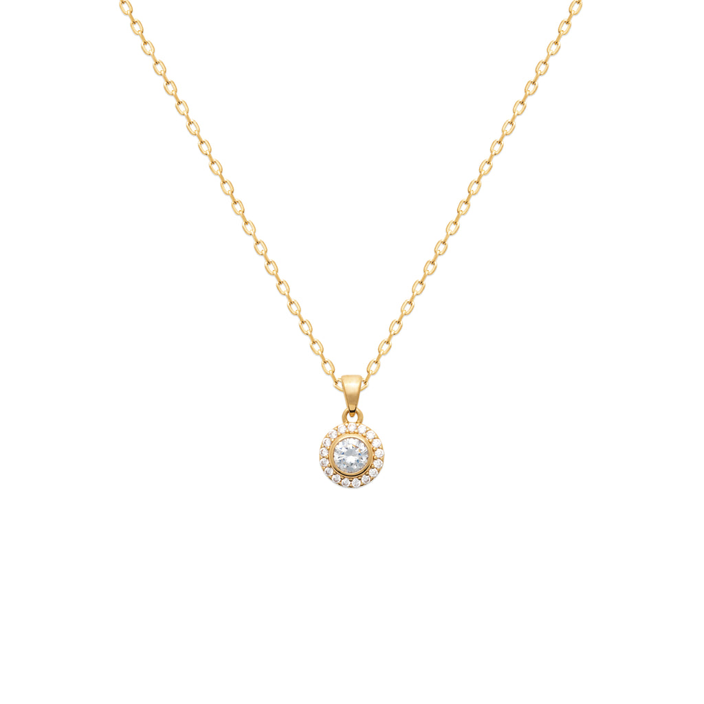 18K gold plate ‘Rising Sun’ Pendant set with Cubic Zirconia in a cluster style chain