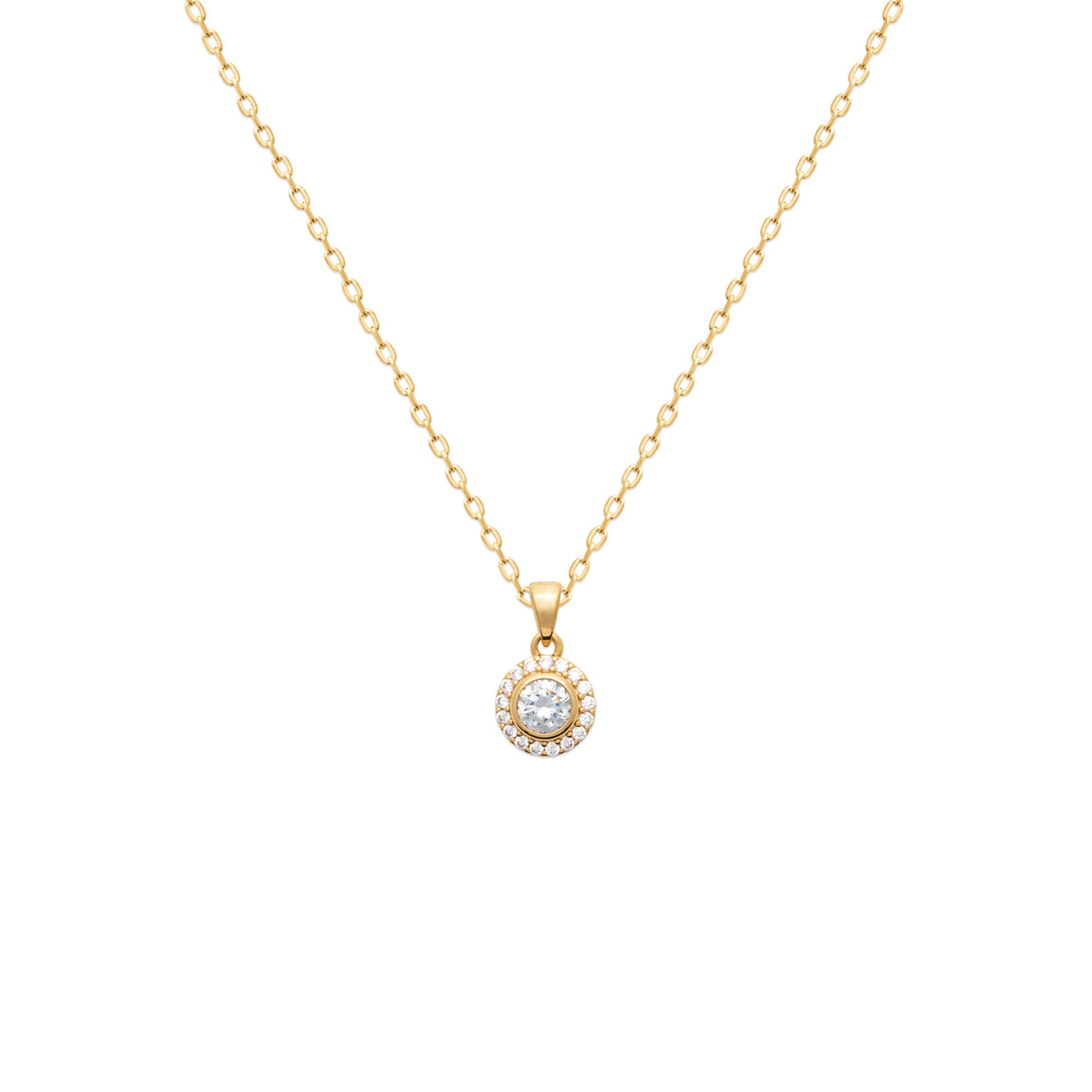 18K gold plate ‘Rising Sun’ Pendant set with Cubic Zirconia in a cluster style chain