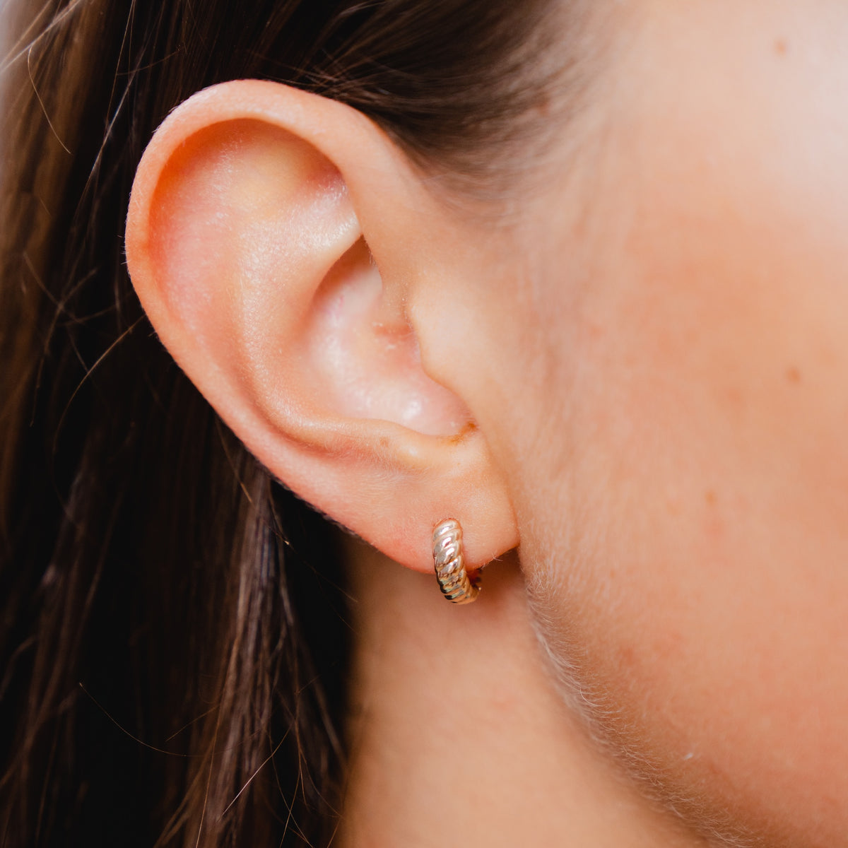 Burren Jewellery 18k gold plate strong bond small hoop huggie earrings model