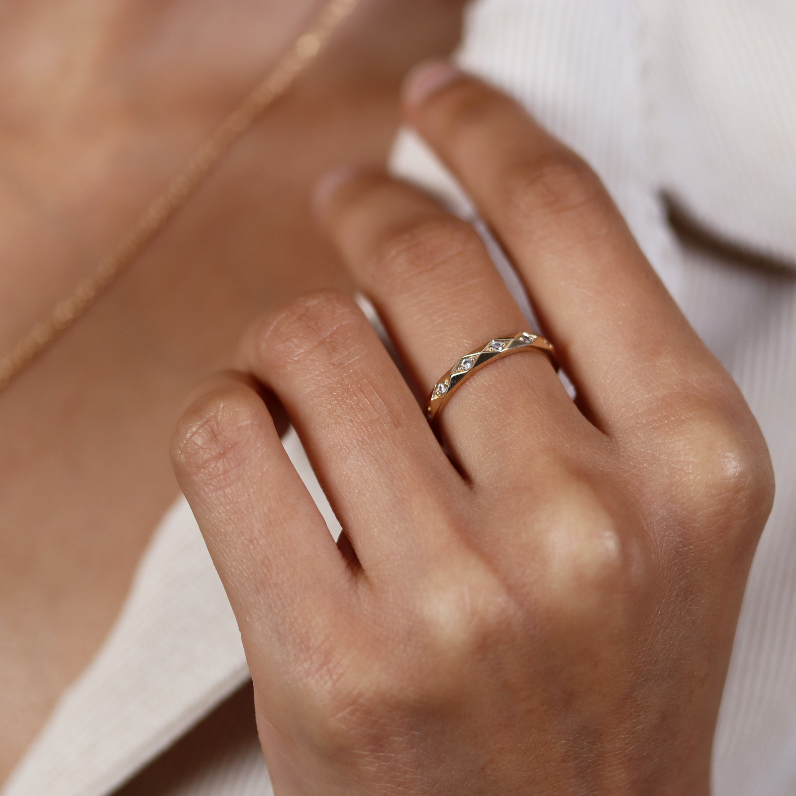 Burren Jewellery 18k gold plate would you let go diamond cut band ring gold stacking ring