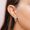 Burren Jewellery 18k gold plate wrapped in desire earrings medium on model 