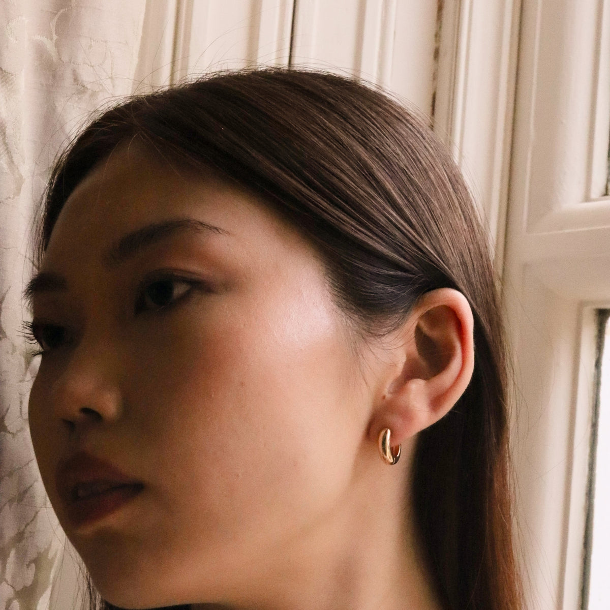 Burren Jewellery 18k gold plated betty boop small huggie hoop earrings model