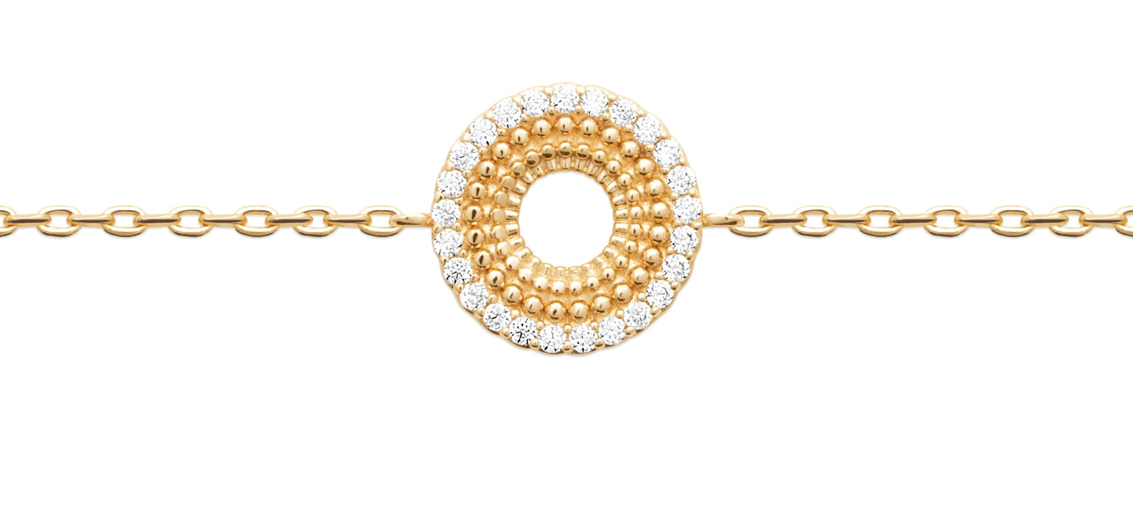 burren jewellery circular bracelet with a outer ring of cz stone detailing 