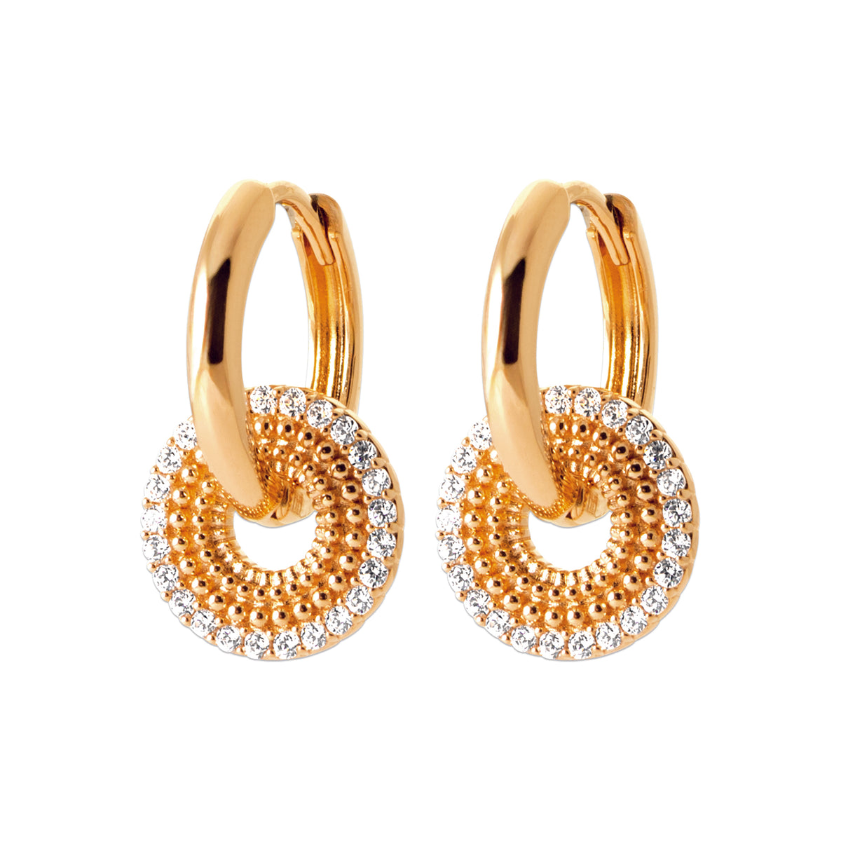 burren jewellery circular earrings with a outer ring of cz stone detailing 