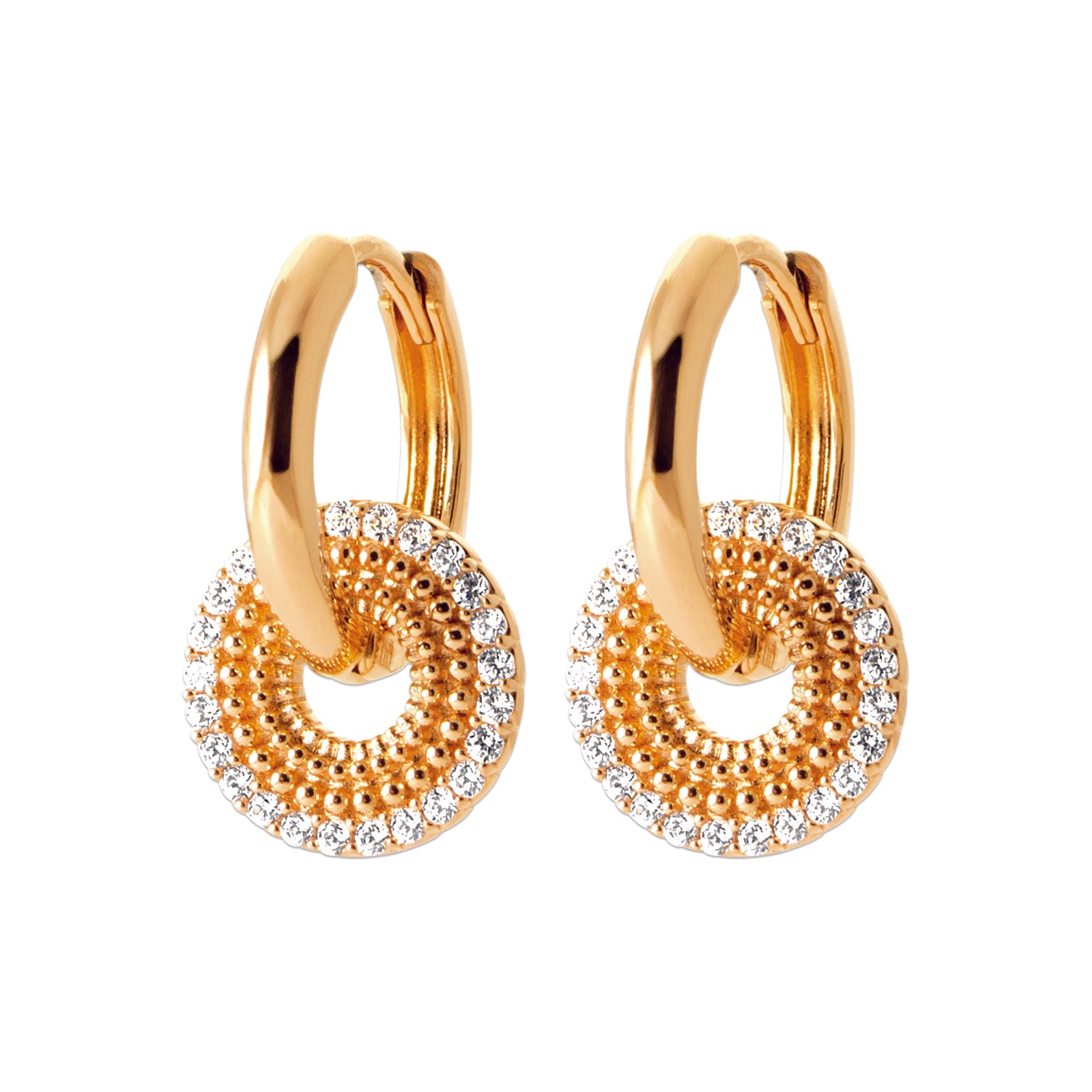 burren jewellery circular earrings with a outer ring of cz stone detailing 