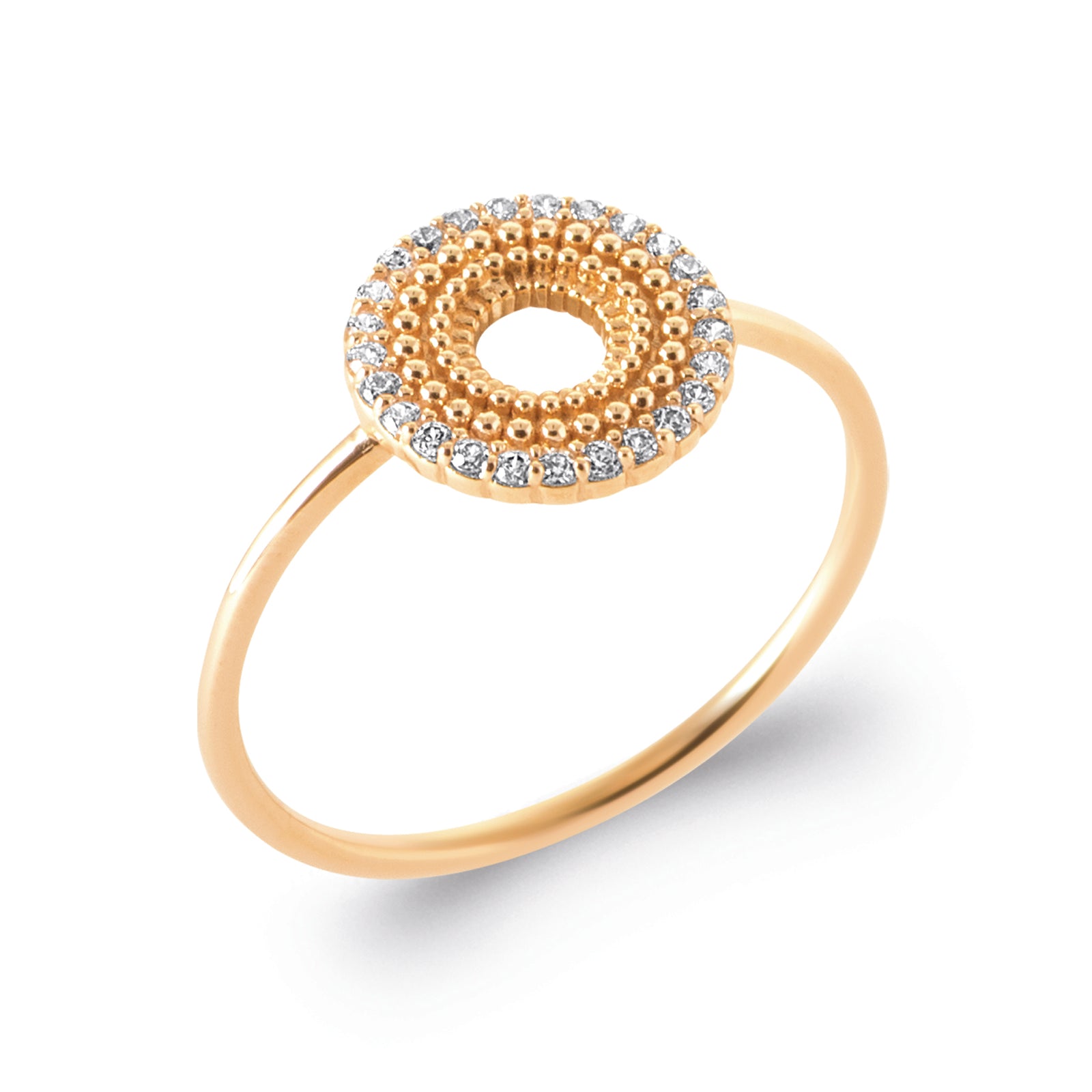 burren jewellery circular ring with a outer ring of cz stone detailing 