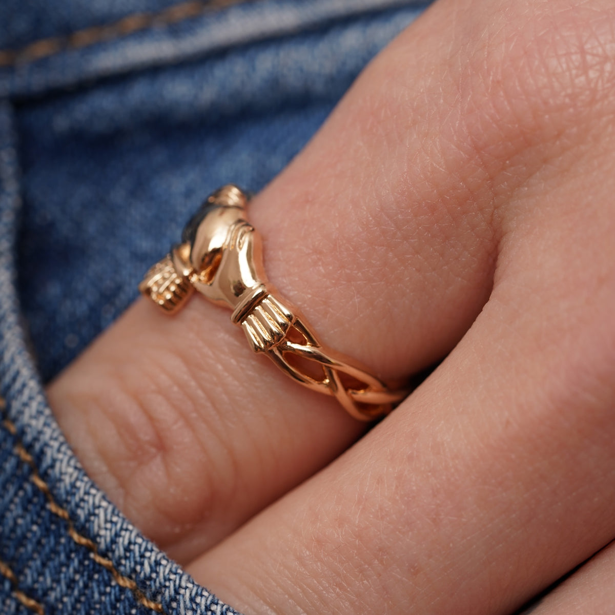 Burren Jewellery 18k gold plated claddagh weave band ring