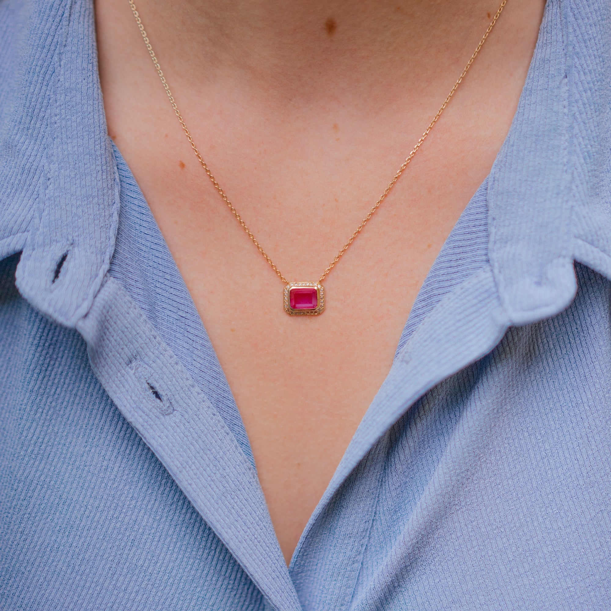 Burren Jewellery 18k gold plated crystalline ruby stone necklace
