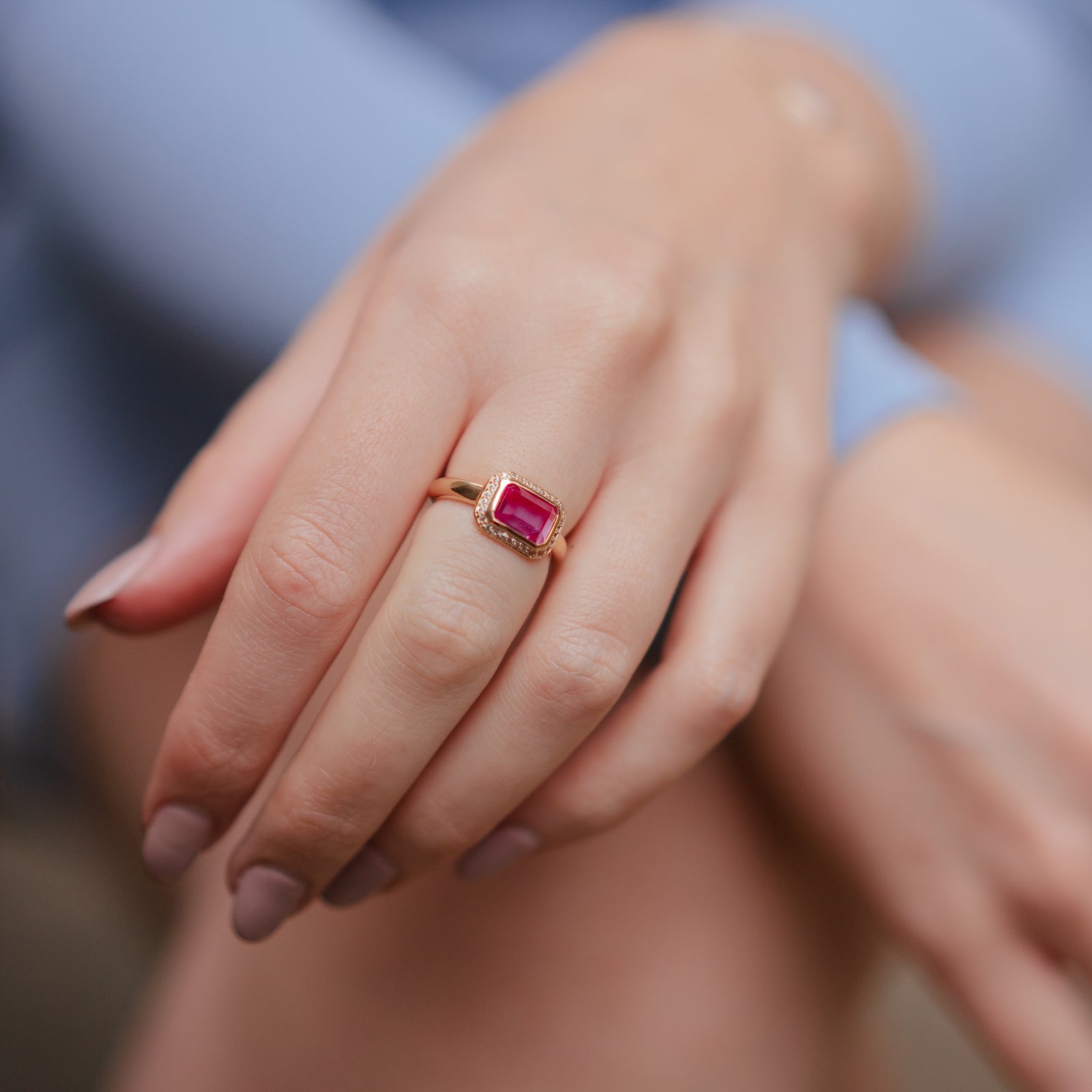 Burren Jewellery 18k gold plated crystalline ruby stone ring