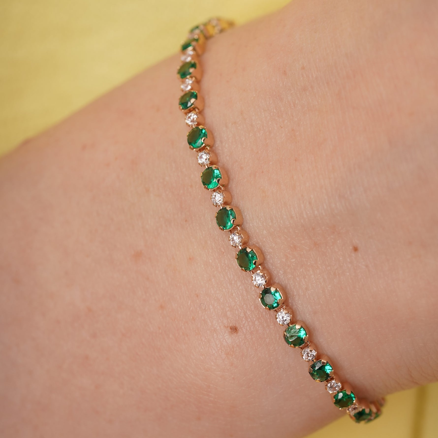 burren jewellery 18k gold plated green amethyst and cz stone tennis bracelet  