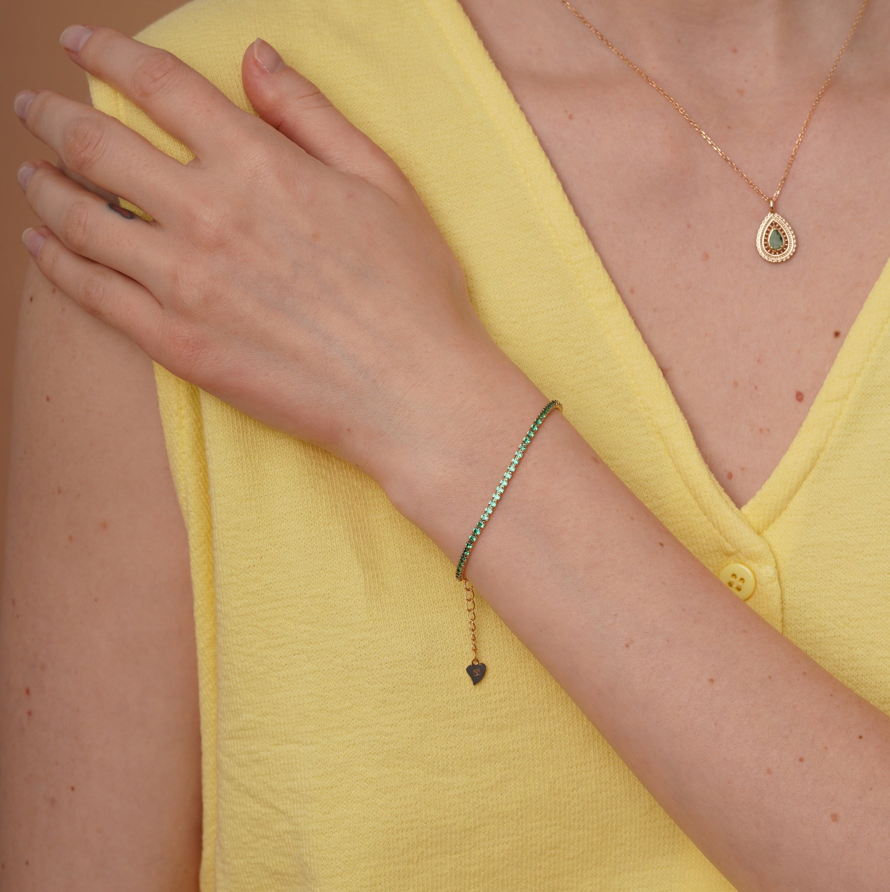 burren jewellery 18k gold plated green amethyst  tennis bracelet  