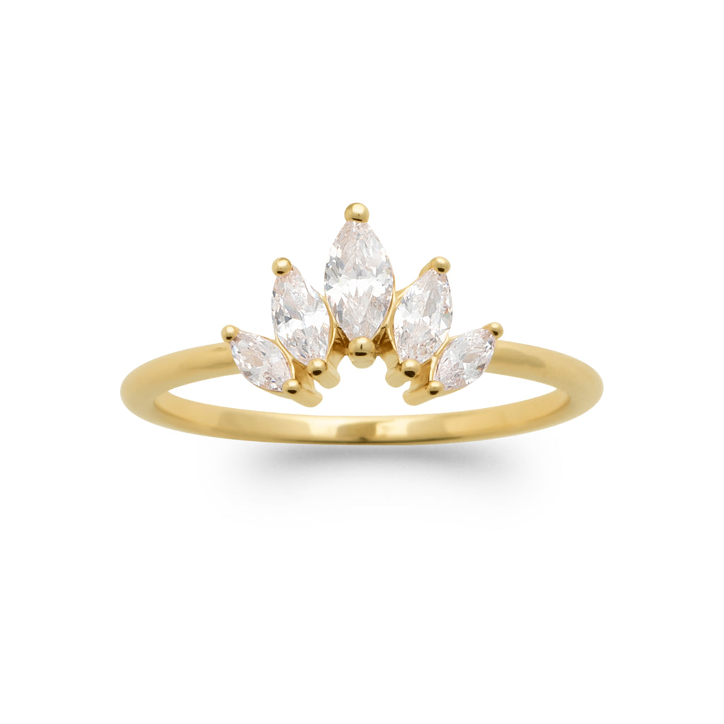 Burren Jewellery 18k gold plated five points to love clear ring top