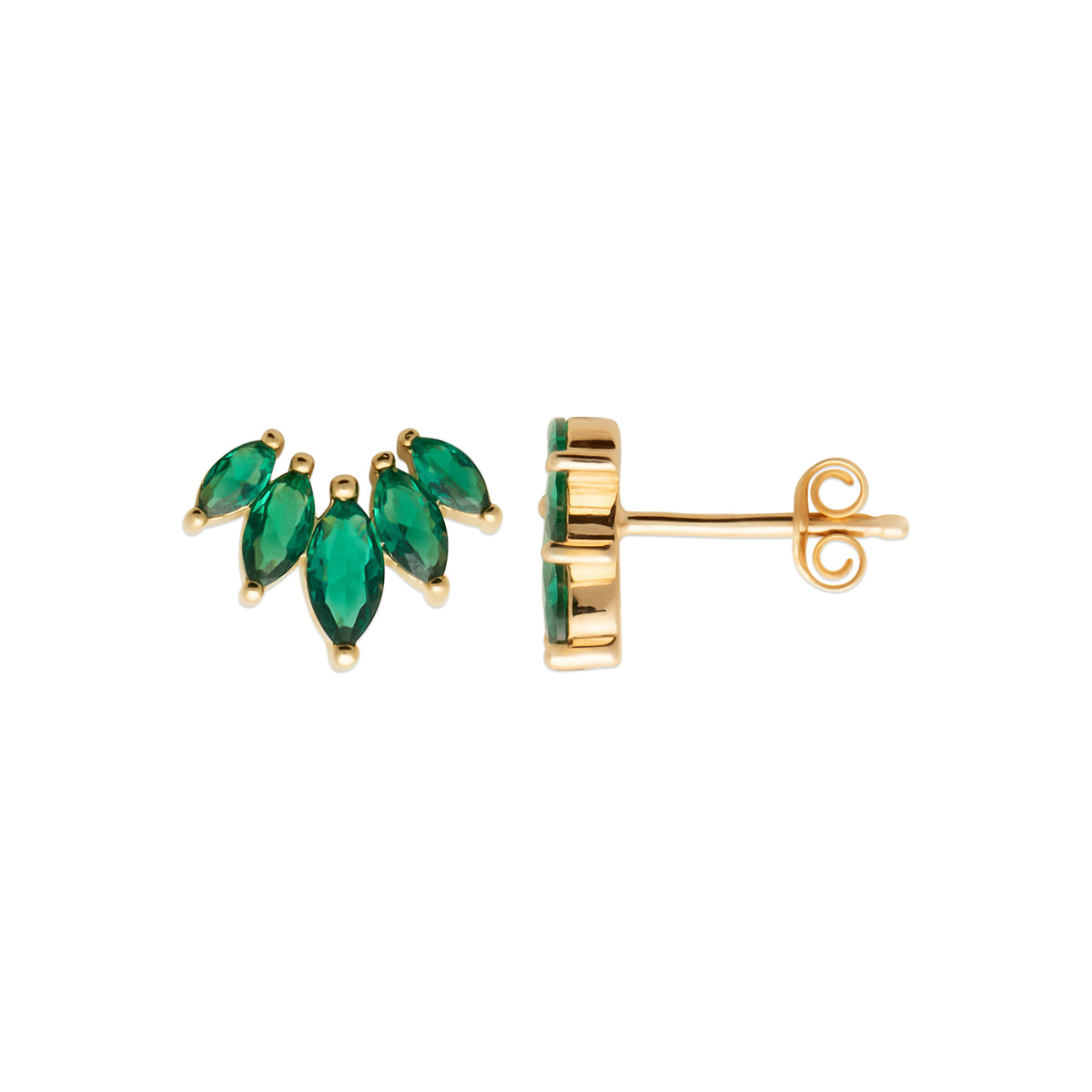 Burren Jewellery 18k gold plated five points to love green earrings side