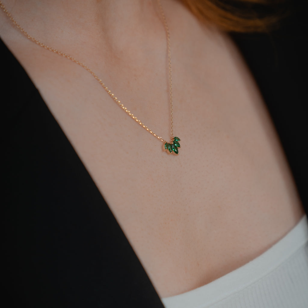 Burren Jewellery 18k gold plate five points to love green necklace model angle