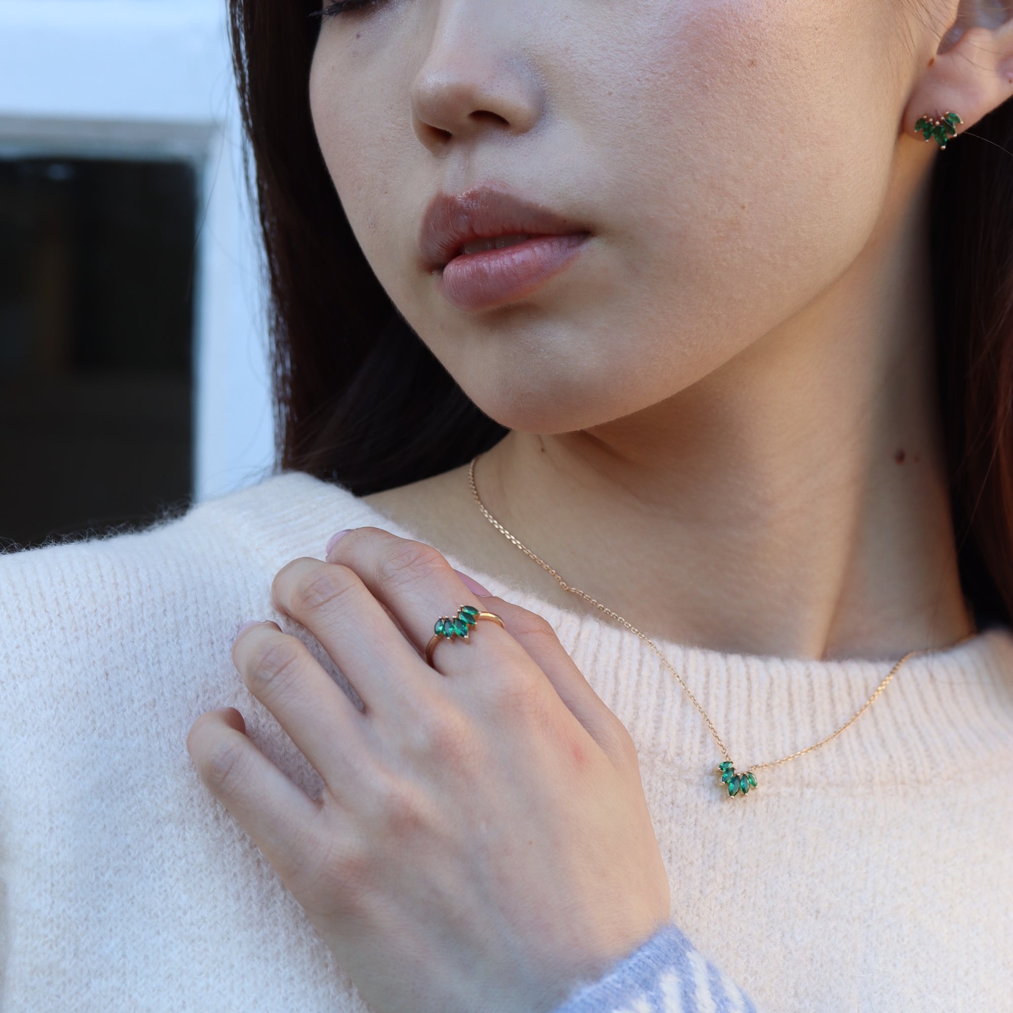 Burren Jewellery 18k gold plated five points to love green necklace