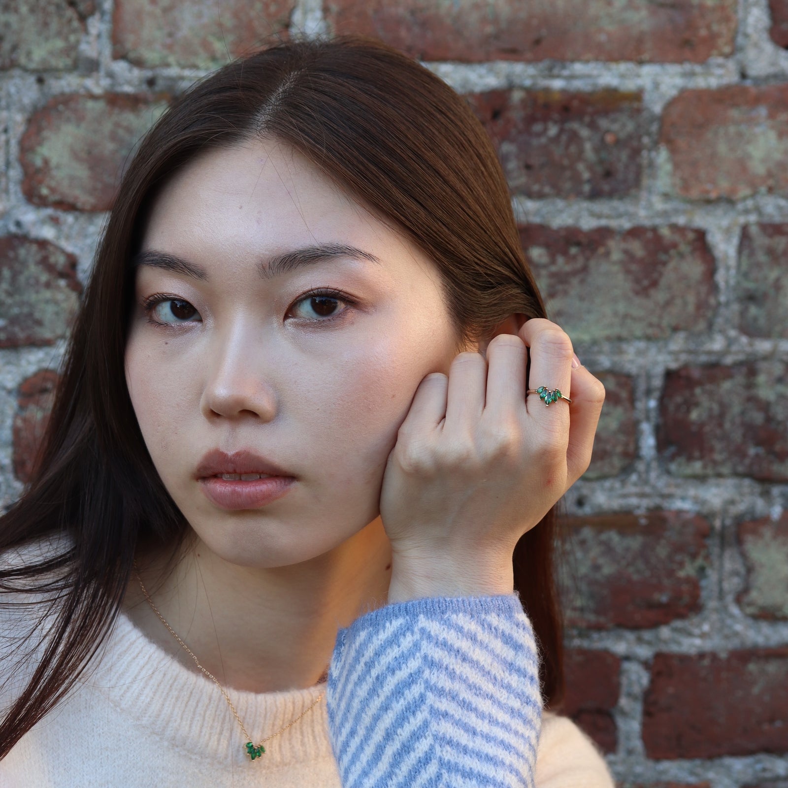 Burren Jewellery 18k gold plate five points to love green ring