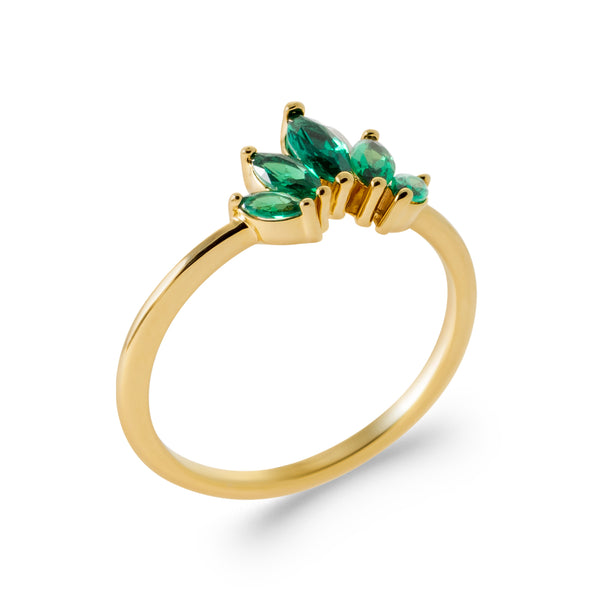 Burren Jewellery 18k gold plate five points to love green ring