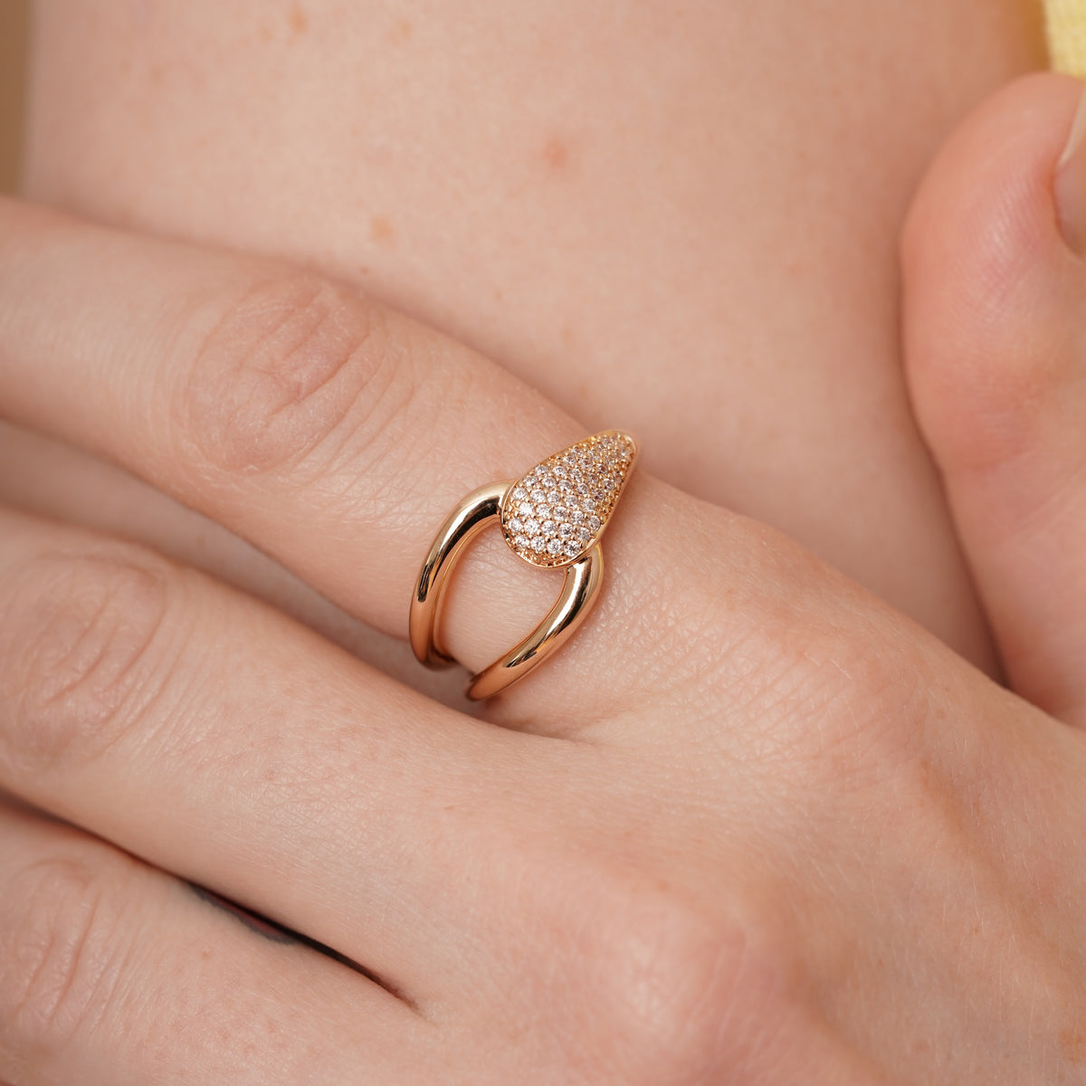 burren jewellery 18k gold plated interlocking ring with cz stone detail