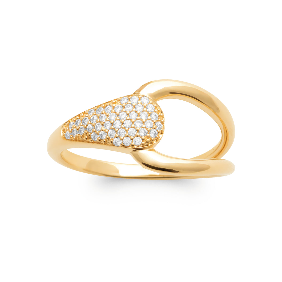 burren jewellery 18k gold plated interlocking ring with cz stone detail