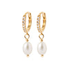 Burren Jewellery 18k gold plated love is a dangerous thing pearl huggie earrings