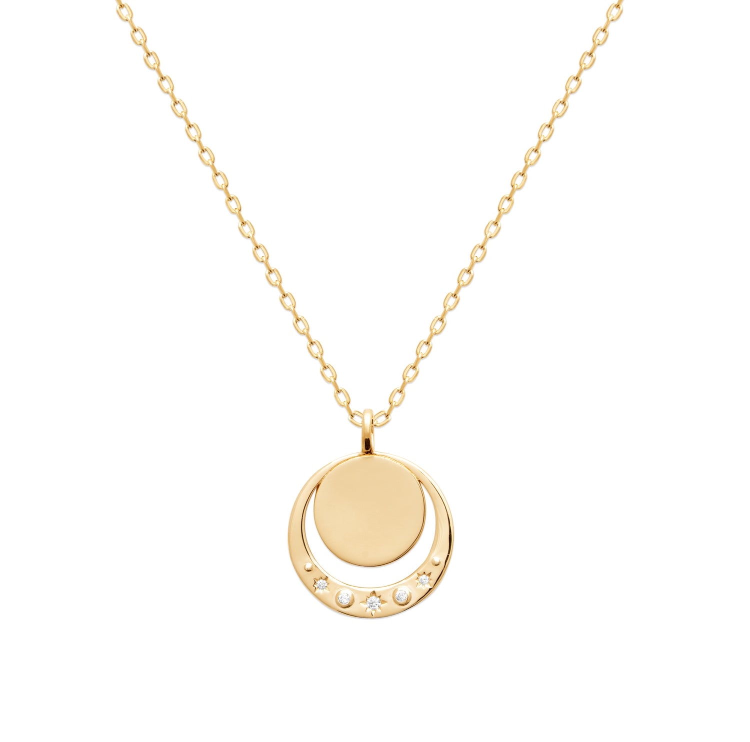 burren jewellery 18k gold plated moon inspired disk pendant 