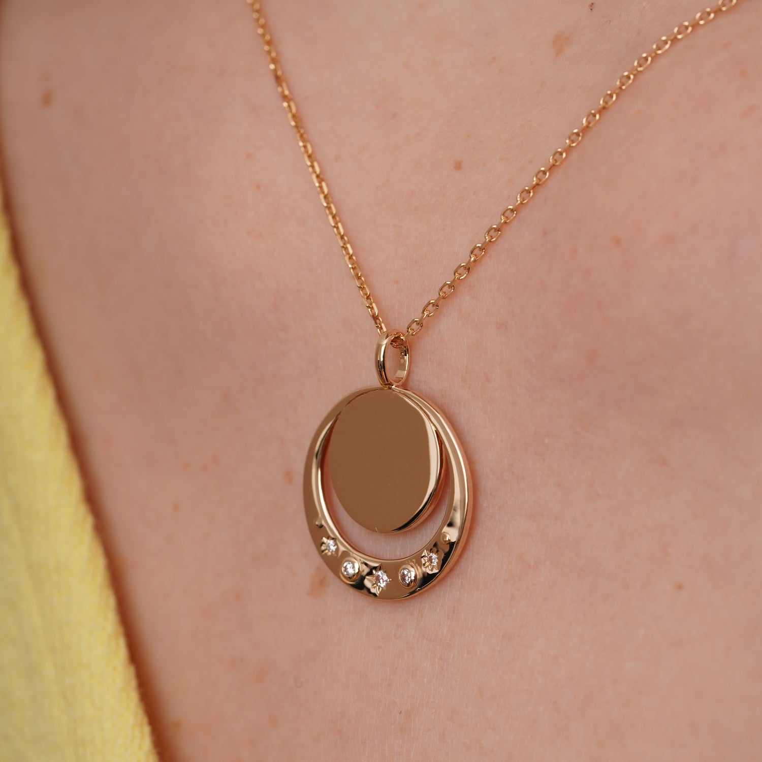 burren jewellery 18k gold plated moon inspired disk pendant 